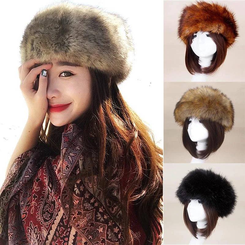 Зимние теплые шапки-бомберы из искусственного меха лисы для женщин, одноцветные утолщенные меховые шапки с ушками, одноцветные зимние шапки, теплые зимние осенние модные шапки