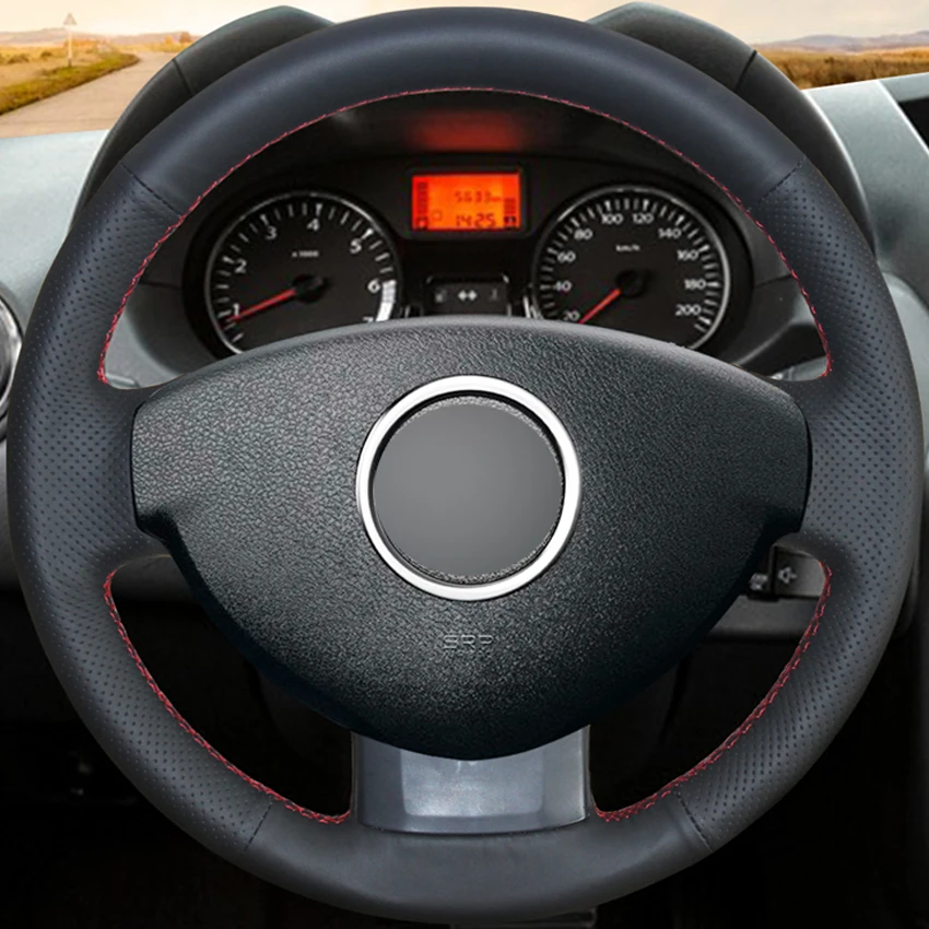 Черный чехол рулевого колеса автомобиля из искусственной кожи для Renault (Dacia) Duster