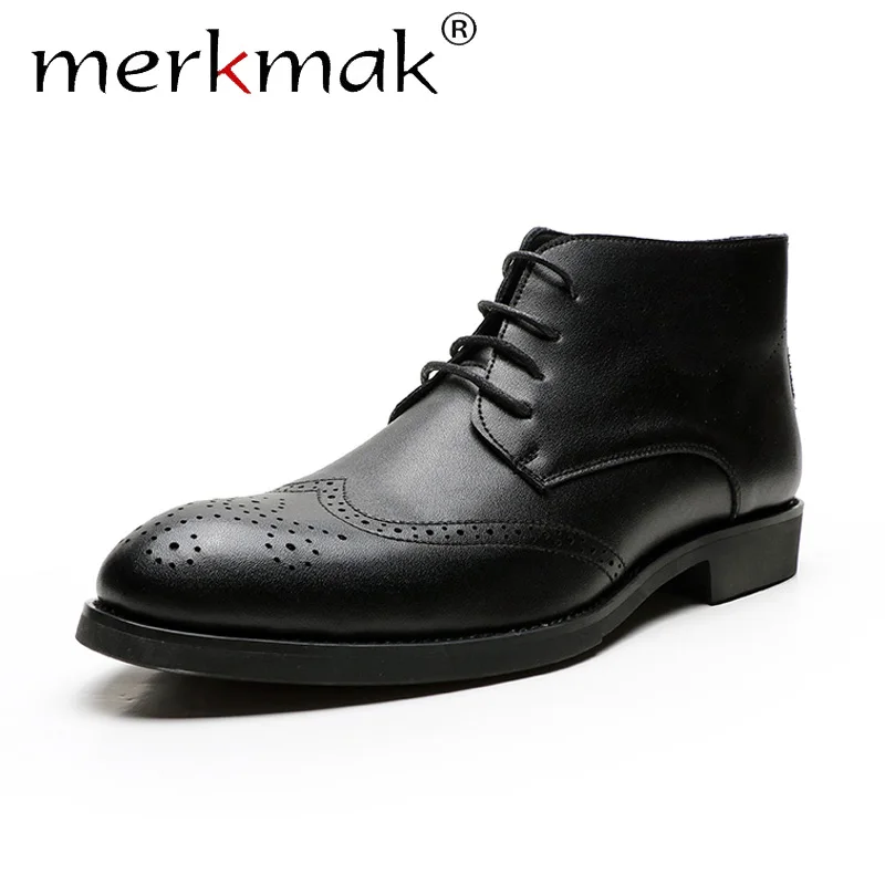 Merkmak/-стиле из бычьей кожи, с прорезями на защитные ботинки до лодыжки Для мужчин Повседневное кожа Для мужчин обувь шнуровка Бизнес; мужской, большого размера Рабочая обувь