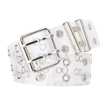 

2021 Vintage Women Punk Transparent Double Eyelet Grommet PVC Metal Buckle Female Ladies Waist Jeans Belts