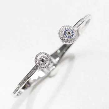 

Han edition Korean delicate gem-set evil eye silver bangle bracelets for women