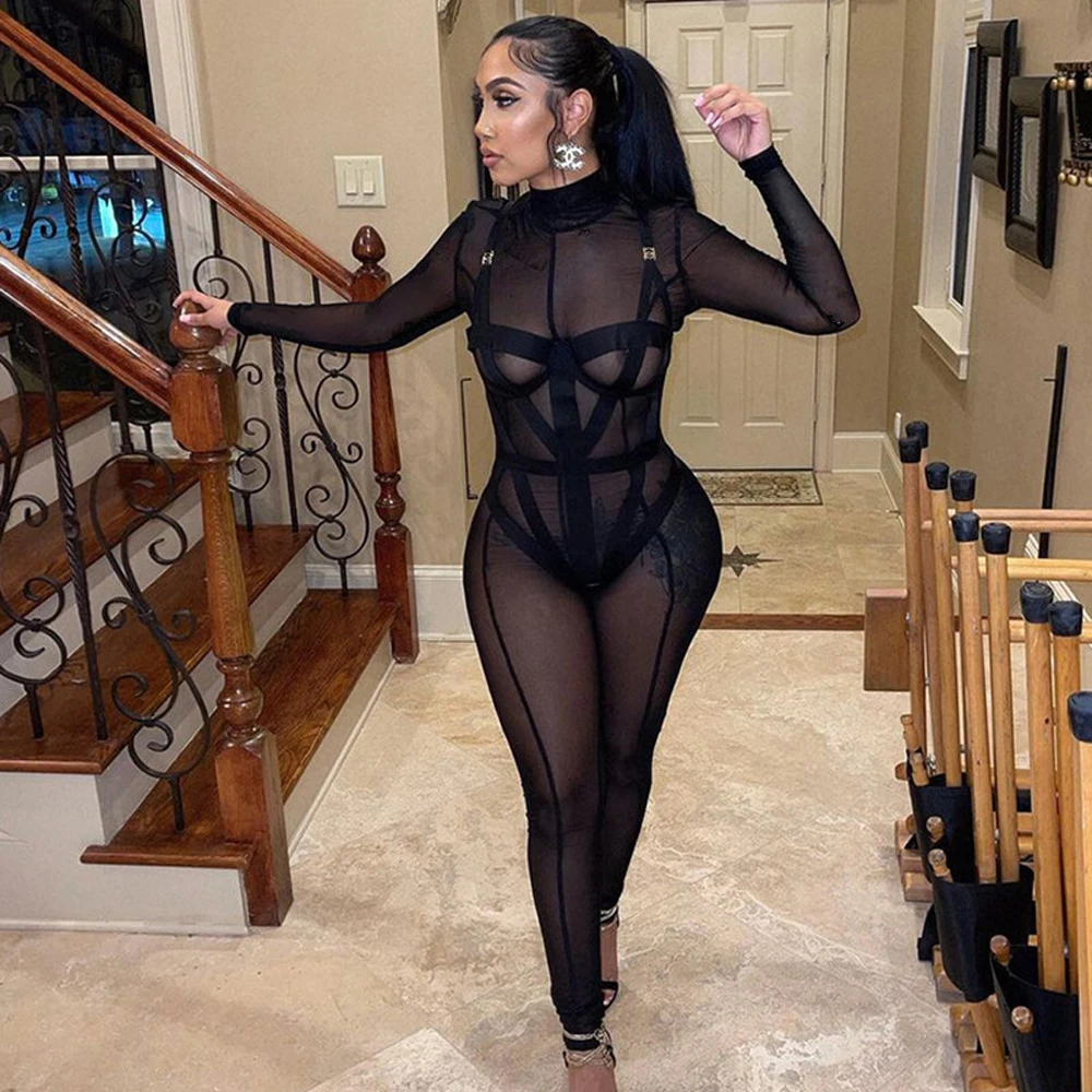 

SUJYing Women's Clothing Autumn 2021 New Sexy Perspective Mesh High Waist Hip Lift Slim Sports Casual Pants