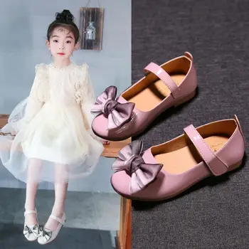 

Middle Small Children's Princess Shoes Girls Spring Summer New Bow Wild Shoes Kids Banquet Wedding Flat Sole Single Shoes