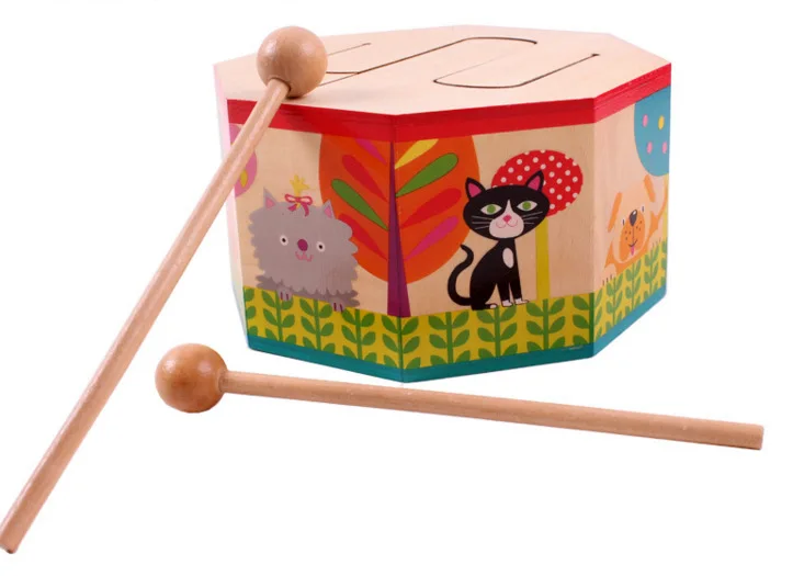 Деревянная детская восьмиугольная игрушка барабан для детей и младенцев 123-летние образовательные orff инструменты
