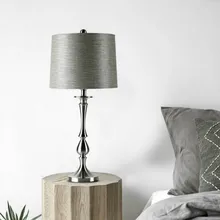 Настольная лампа, Современный домашний декор, прикроватная лампа для спальни, E27, металлическая опора, Круглый тканевый абажур, Настольный светильник, светильники mx11131048