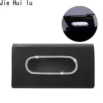 

Leather Car Tissue Boxes for Sun Visor Rhinestones Crystal Tissue Paper Holder Hanging Type Auto Interior Accessories Decoration
