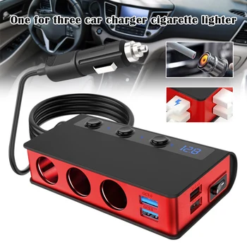 

New Car Socket Cigarette Lighter Adapter 3-Socket Splitter Power Adapter with LED Voltmeter Power Switch for GPS