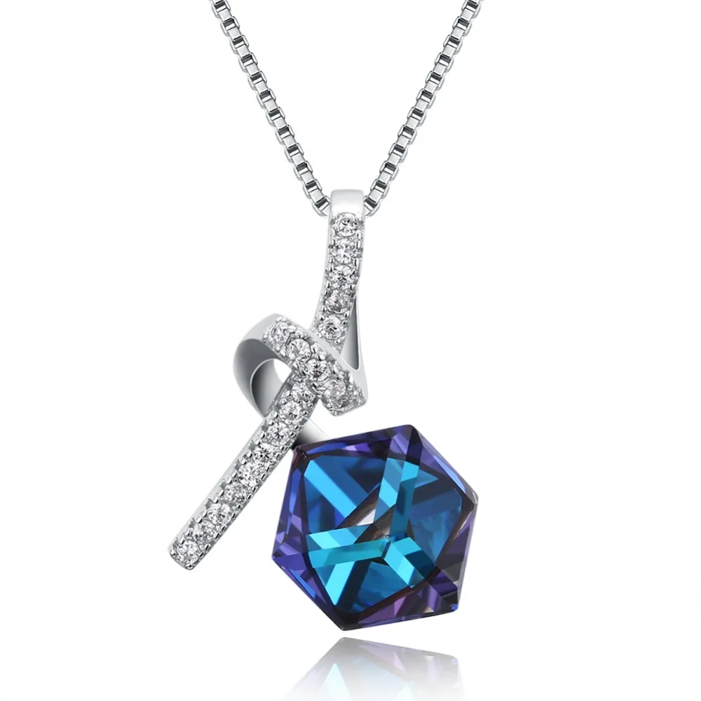 

CU07 Fashion Glitter square Sapphire 925 Sterling Silver Pendant Necklace for women wedding