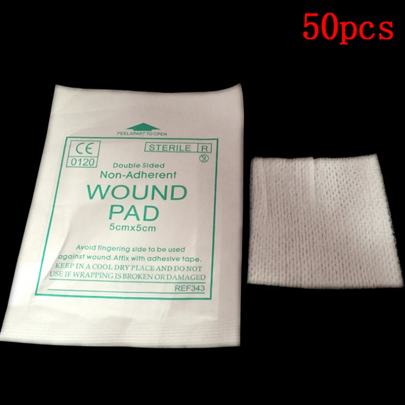 Almohadilla de gasa de algodón para primeros auxilios, vendaje impermeable para heridas, almohadilla de gasa médica estéril, suministros de cuidado de heridas, 50 unids/lote