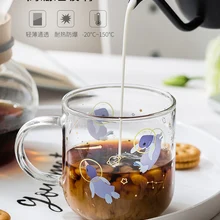 Милая простая стеклянная чашка круглая креативная прозрачная чашка для воды с ручкой большая емкость 500 мл домашняя кофейная посуда для молока MM60BLB