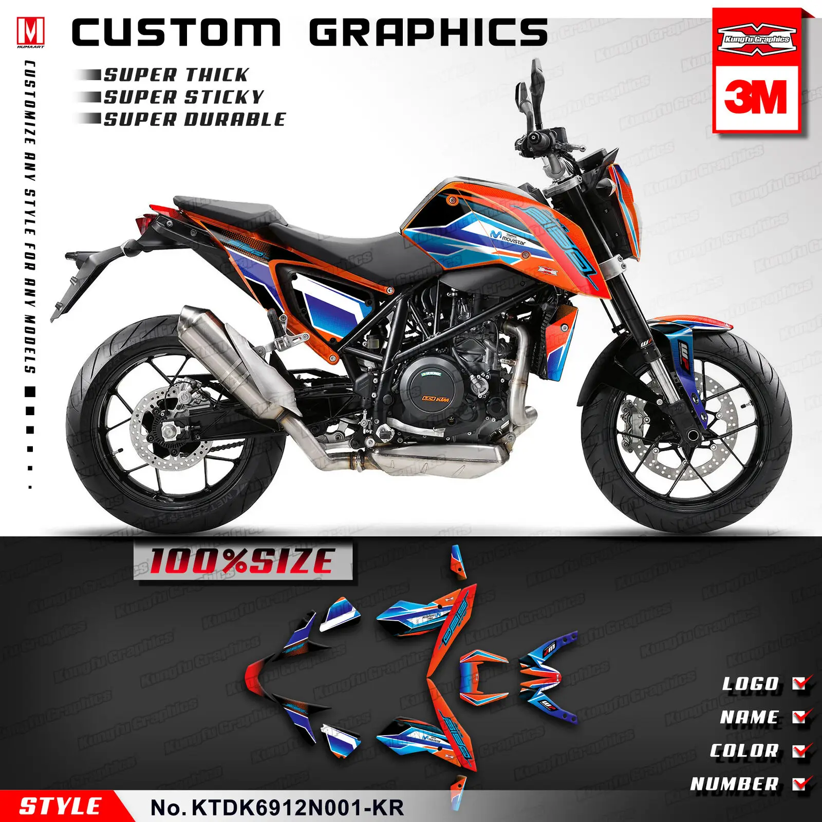 KUNGFU GRAPHICS Vinyl Decal Wrap Custom Sticker Adhesive Decor Kit for Duke 690 2012 2013 2014 2015 2016 2017 2018 2019 2020 | Автомобили