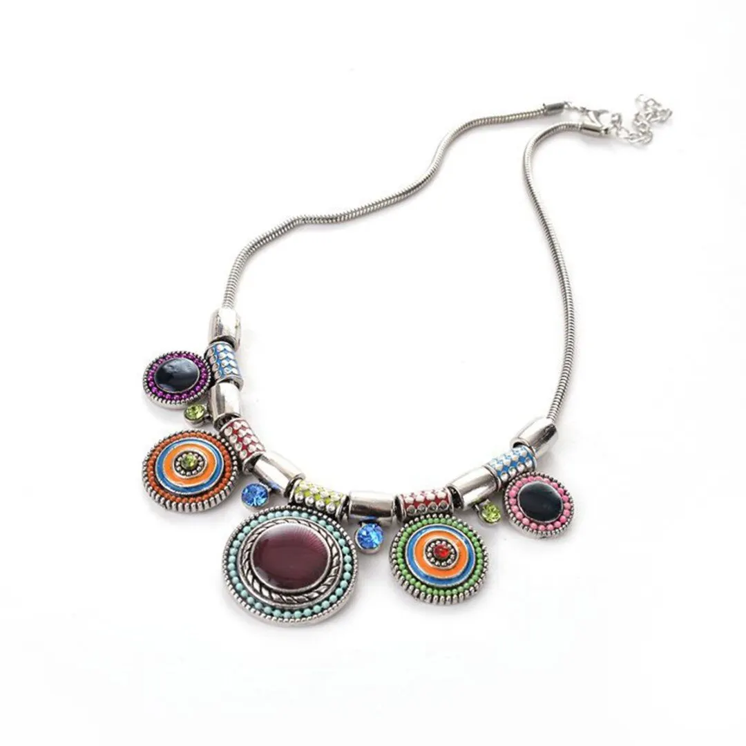 Boho Mixed Style Round Circle Pendant Necklace For Women Ocean Beach Accessory Shellhard Punk Ethnic Long Choker Silver Jewelry