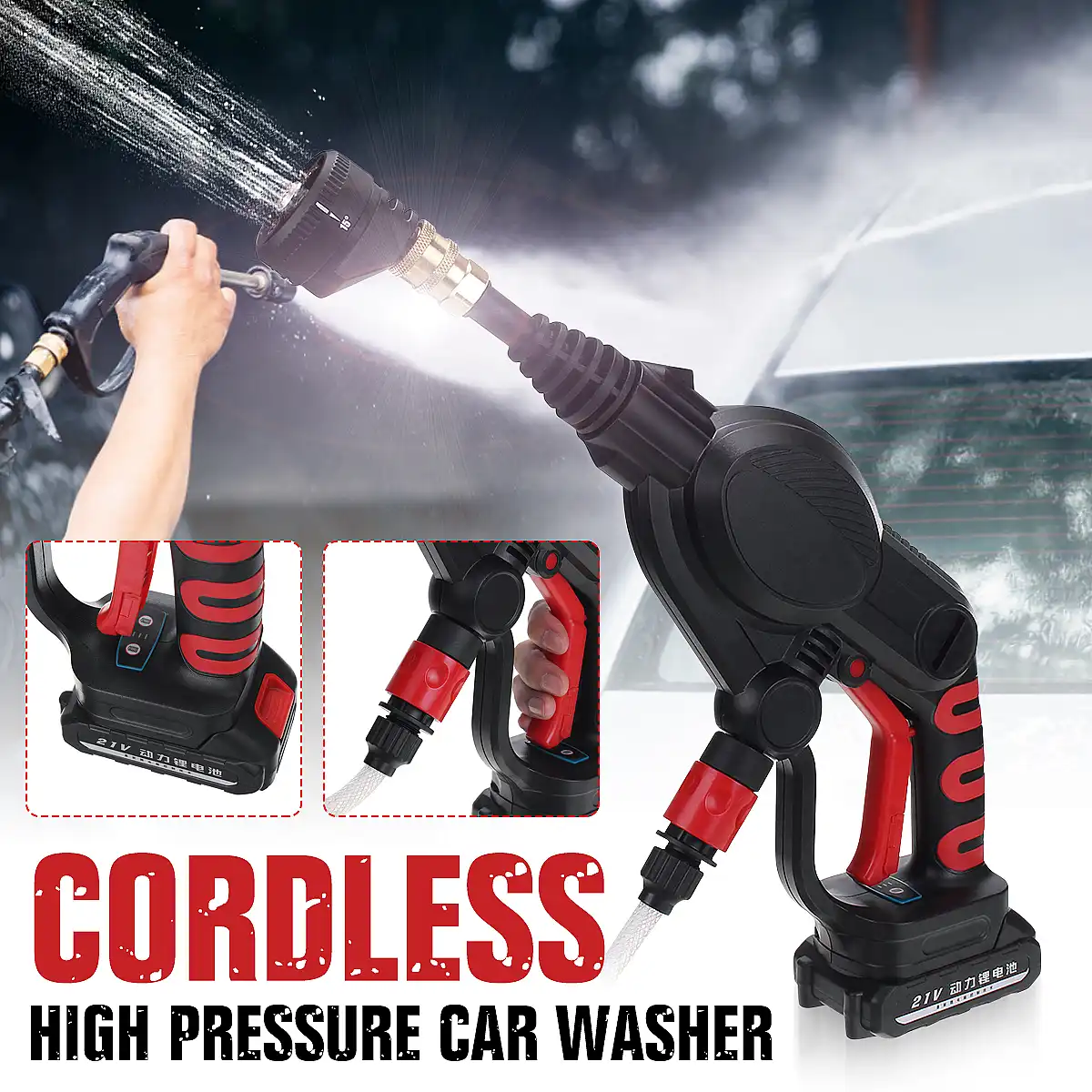 18V Portable Cordless Car Washer Machine 12V High Pressure Electric