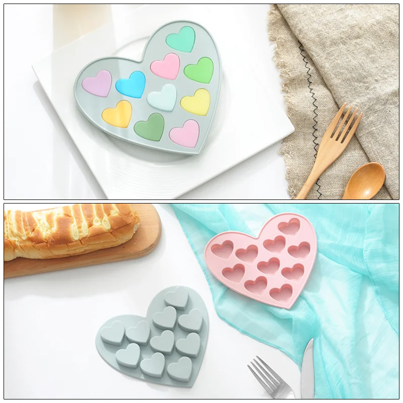 

10 Holes Love Heart 3D Shape Non-Stick Silicone Cake Mold for Baking DIY Jelly Muffin Mousse Ice-creams Chocolate Tool