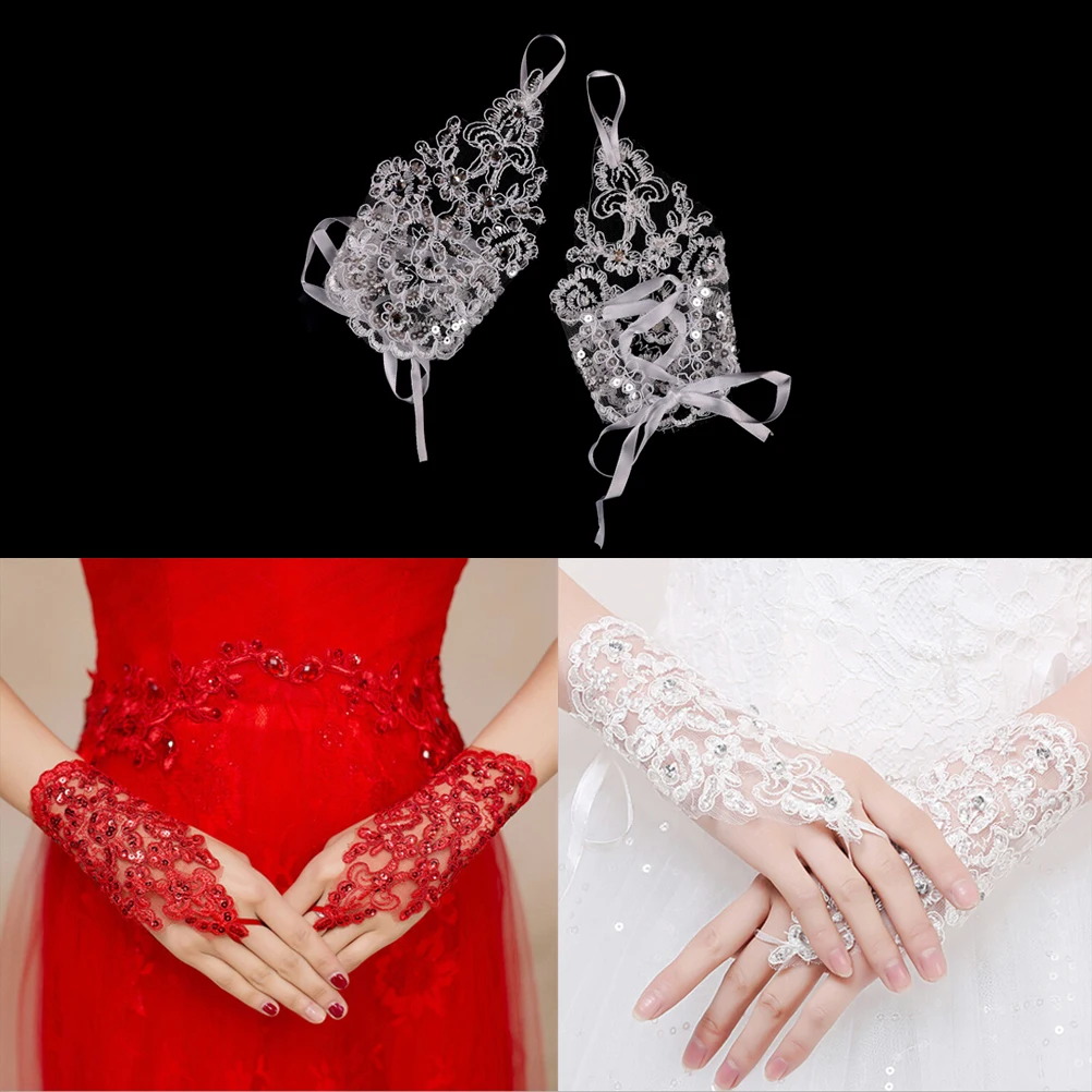 

Wrist Flower Lace Gloves Gloves Dress Short Paragraph Mitts