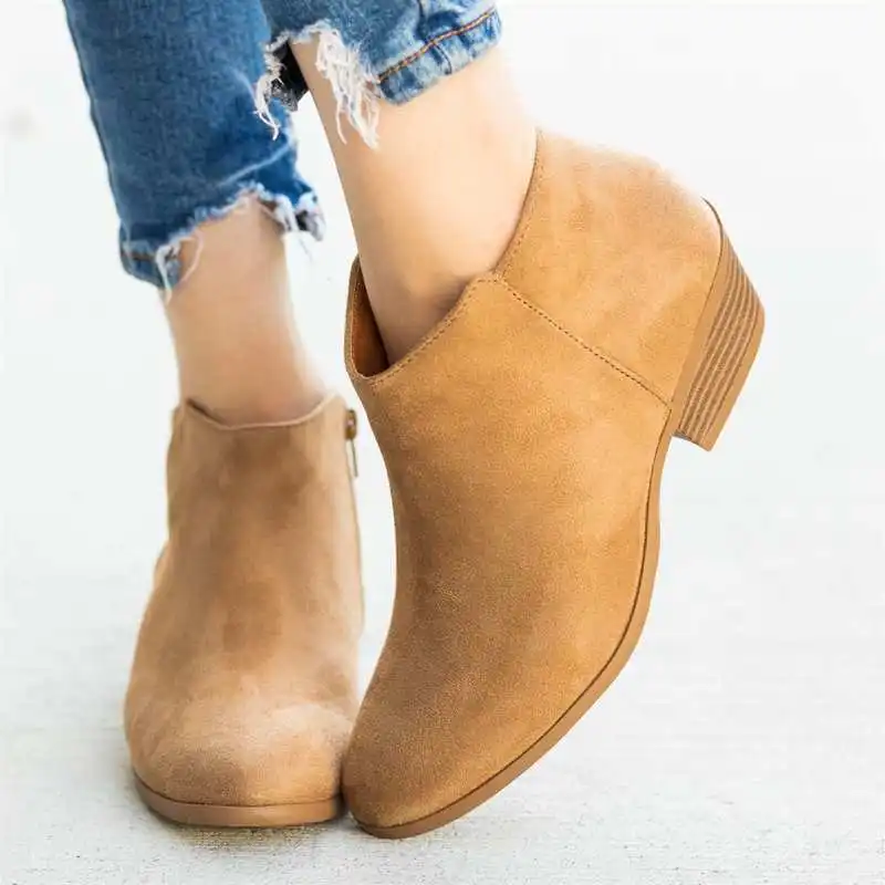 ankle boots for women slip on low heels spring/autumn leopard pu leather Square heel Round Toe botas mujer invierno a74