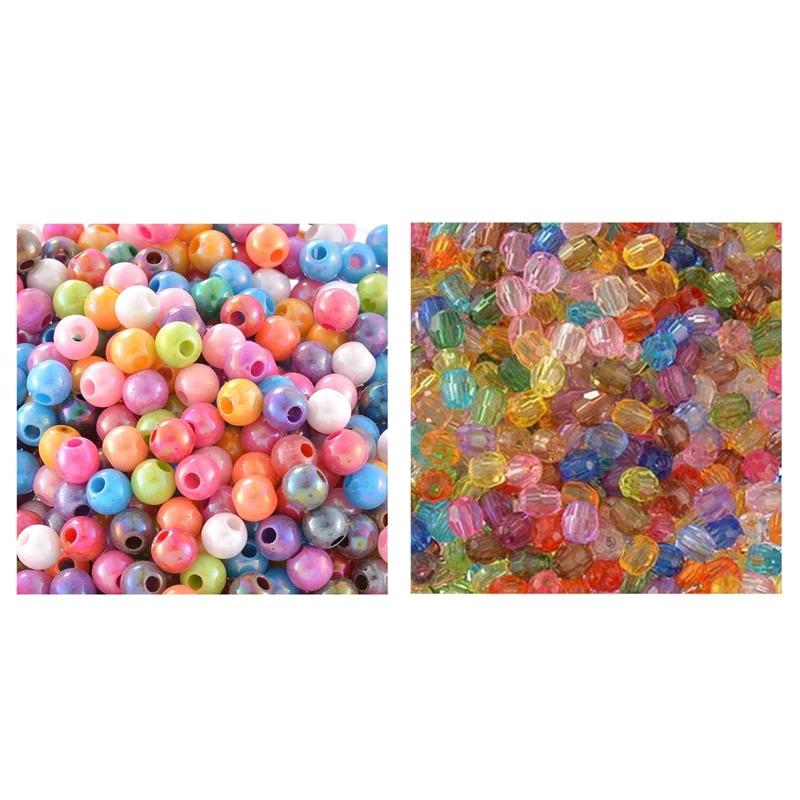 100 Pcs Mixed Acrylic Round Spacer Beads 6Mm Dia, 500 Pcs AB Color& 500 Pcs Faceted