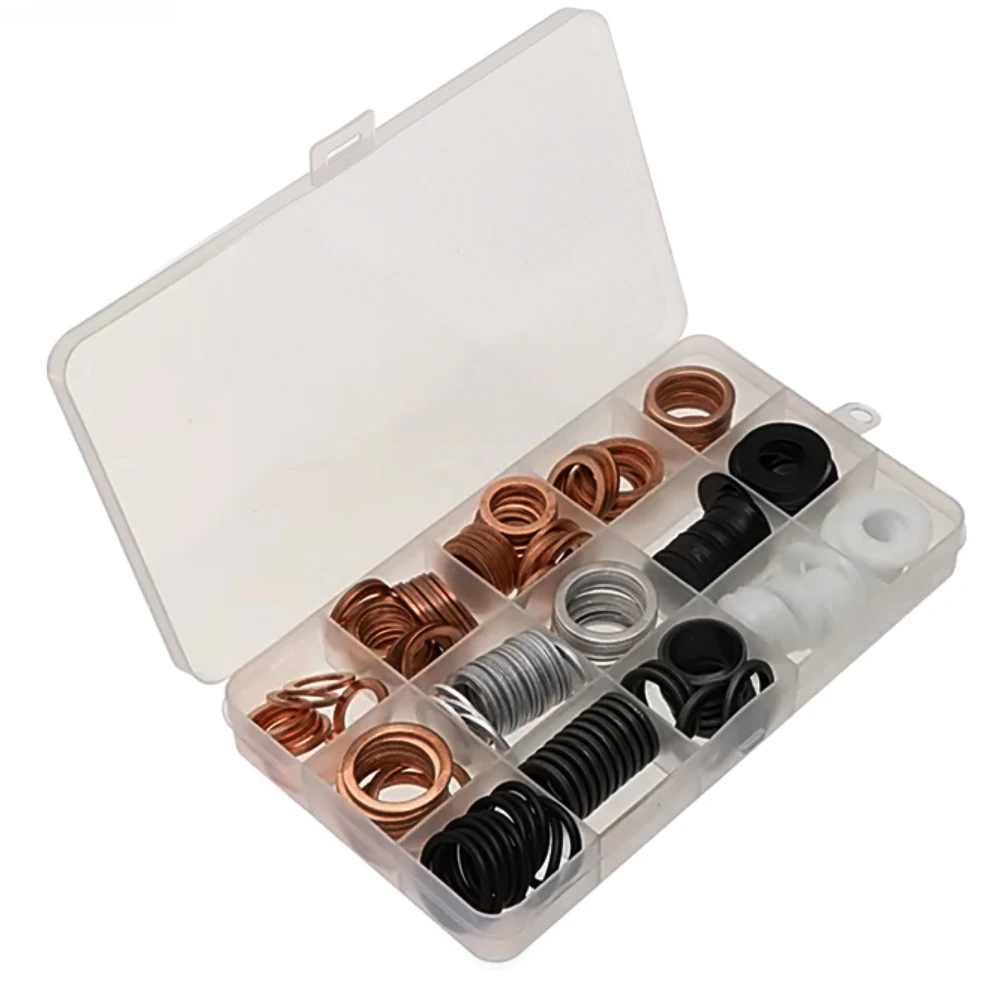 

190Pcs Oil Drain Washers New Practical Accessories For Homes Factories Gaskets Mix Copper/Nylon Sealing Rings Assortment Set