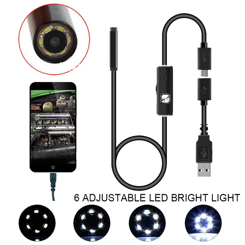 

TOSPRA 5m*7mm Endoscope Camera Flexible IP67 Waterproof USB Inspection Borescope Camera for Android PC Notebook 6LEDs Adjustable