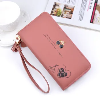 

Women Long Zipper Coin Purses Ladies Multifunctional Large-capacity Zipper Leather Mobile Phone Bag Tassel Design Clutch Wallet