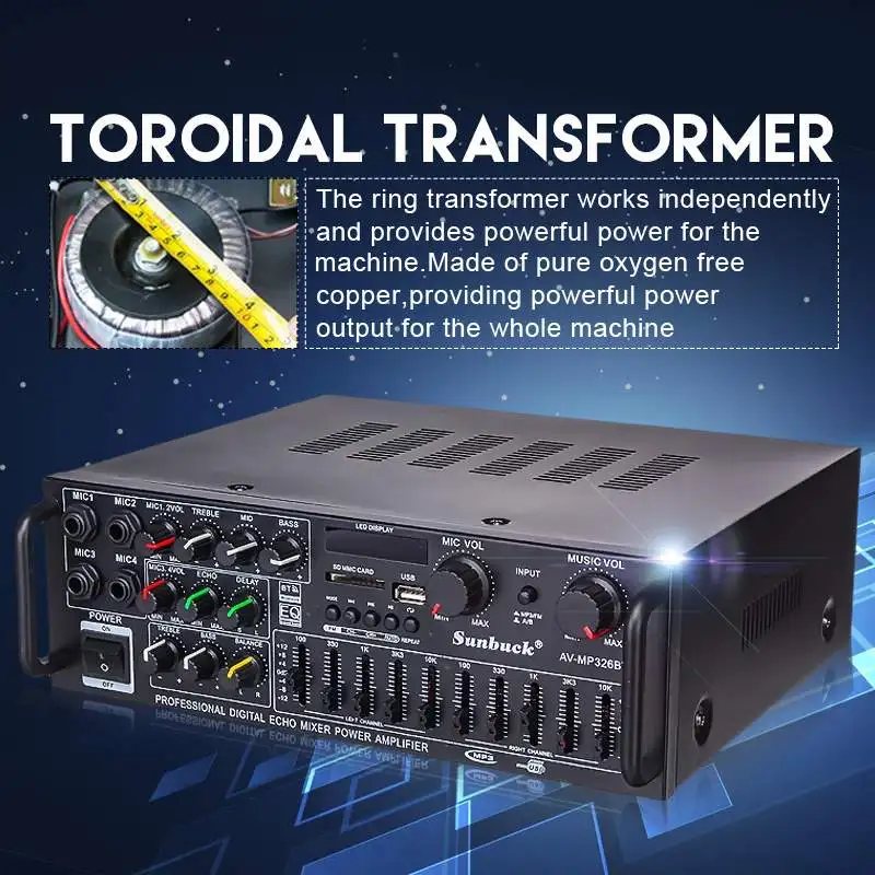 200W 110V 2 канальный автомобильный эквалайзер bluetooth усилитель светодиодный Дисплей стерео усилитель FM радио Мощность домашней стереосистеме Поддержка USB SD карты