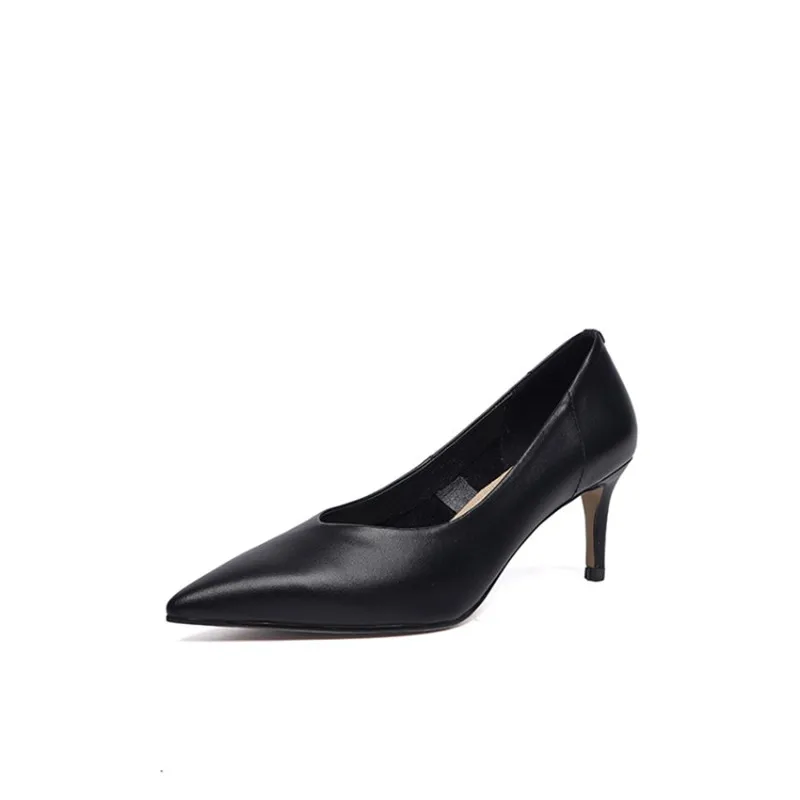 

2020 New Fashion Genuine Cow Leather High Heels Women's Basic Elegant Pointed Toe Stilettos Office Pumps Dress Shoes