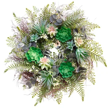 

22 Inch Artificial Succulent Wreath Fern Plants Spring Backdrops Ornaments Garland Front Door Wreaths Display for Home/Wall/Chri