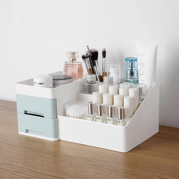 

Plastic Cosmetic Storage Box With Drawer Makeup Organizer Container Desktop Casket Holder Jewelrys Boxes Sundries Storage Case