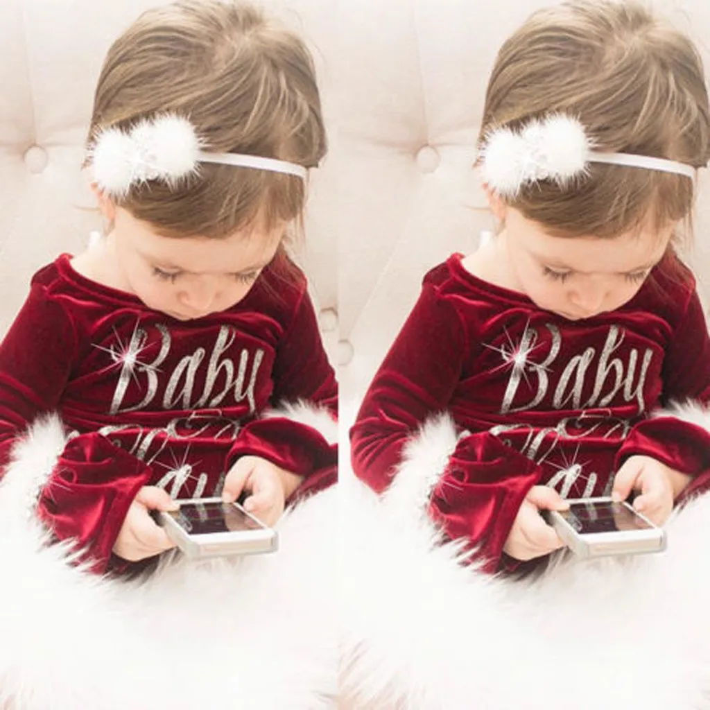 Newborn Infant Baby Girls Bodysuit Romper Princess Plush Clothes Christmas Gift Letter Long Sleeve Baby Clothing Winter A1
