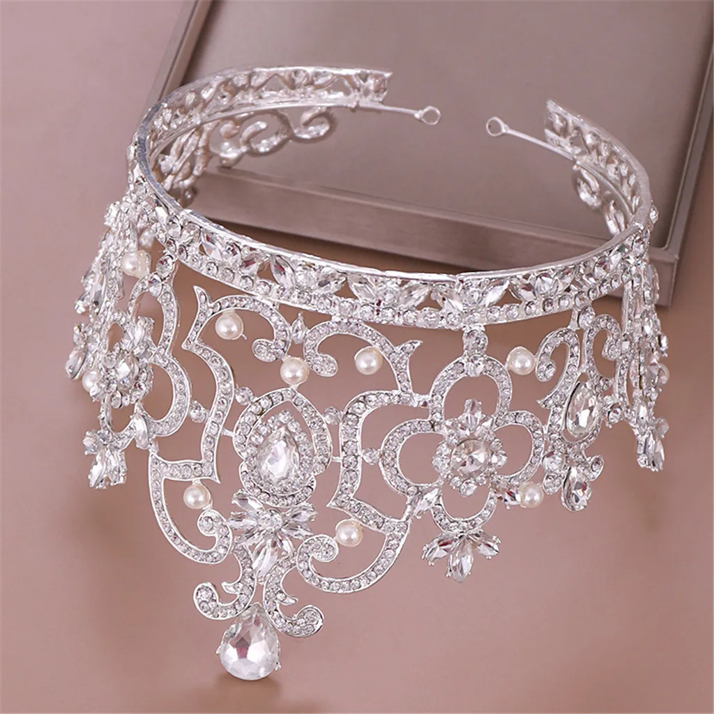 Женская корона принцессы ободок Кристалл Стразы тиара и короны лента для волос ювелирные изделия серебряные свадебные аксессуары для волос Свадебные
