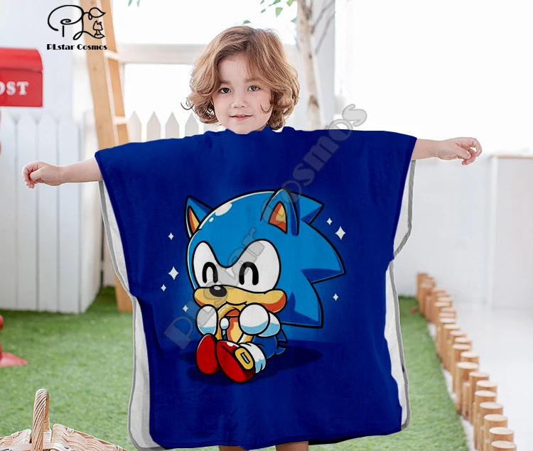 Аниме Super Sonic со смешными героями из мультфильмов с капюшоном для маленьких мальчиков и полотенце для девочек банное Полотенца для путешествия 3D пляжые полотенца с принтом стиль-14 - Цвет: Синий