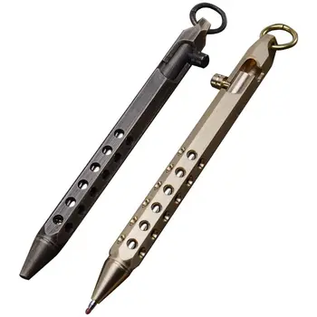 

Solid Brass Gel Ink Pen Retro Hexagonal Bolt Action Writing Tool Stationeries