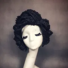 Ручной работы черный Винтаж Стразы парик Бар ночной клуб DJ DS GOGO танец наряд парик головной убор горящий человек наряд на карнавал костюм