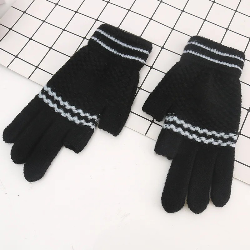 Black Gloves 1 пара, осенне-зимние полосатые перчатки для мужчин, Solis, цветные варежки, теплые, мягкие, Утолщенные, Luvas, вязаные крючком, Guantes, модные - Цвет: Black Gloves
