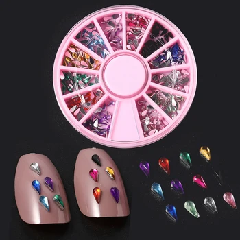 

3D Nail Art Decorations Nails in Wheel Rhinestone Mixed 12 Color Waterdrop Flat Bottom Jewelry for DIY Nail Accessories Ongles