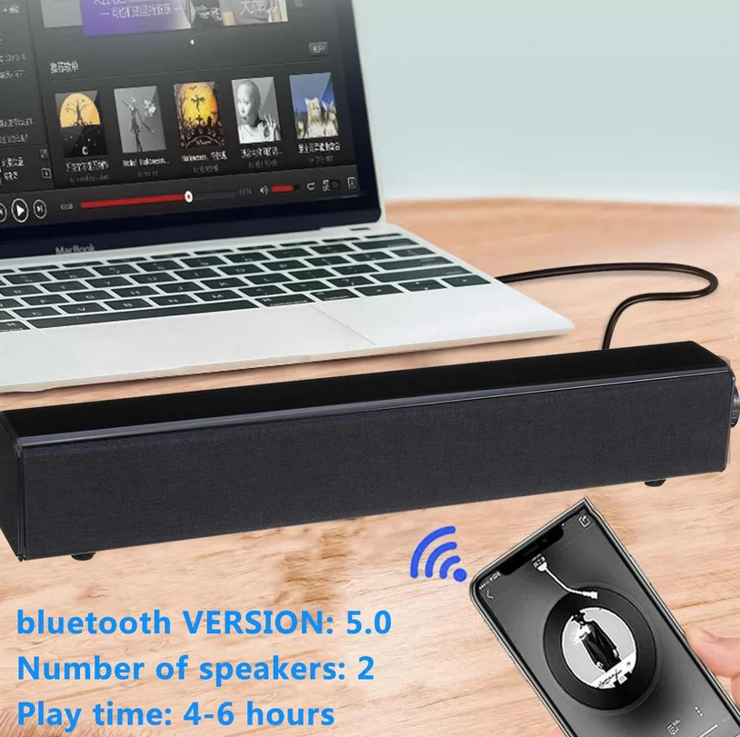 

Home Theater Soundbar System Wireless 20W Bluetooth Speaker Subwoofer Radio Music Center Boom Sound Box Column TF USB for TV PC