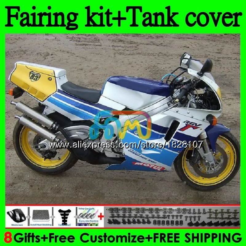 Комплект+ майка для SUZUKI RGV-250 RGV250 SAPC VJ22 103BS. 99 VJ21 RGV 250 92 93 94 95 96 1992 1993 1994 1995 1996 обтекатель синего и белого цвета