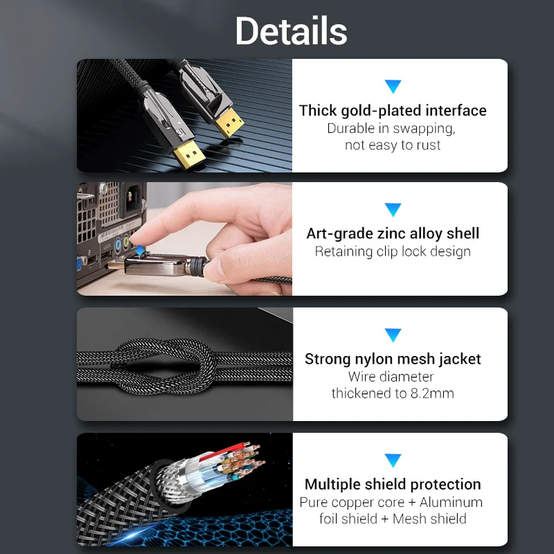 Vention 8K DisplayPort Cable - Premium 3m Display Connector for High-Resolution Displays