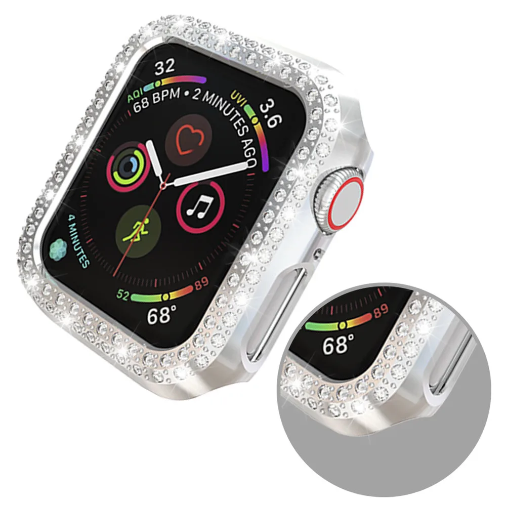 Bling Пластик крышка ПК Алмазный протектор чехол для Apple Watch серии 4, версия 1, 2, 3, ремешок 44/40/42/38 мм ударопрочная защитная рама для наручных часов iWatch, 4 переднего бампера