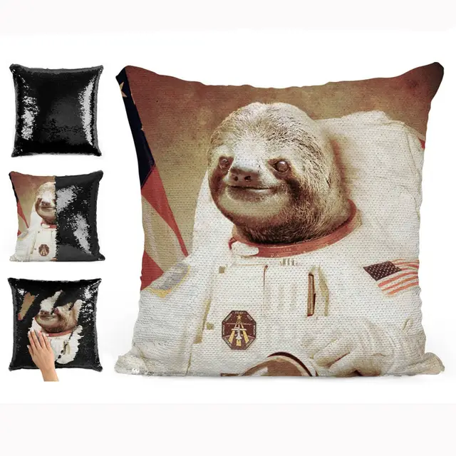 sloth sequin pillow