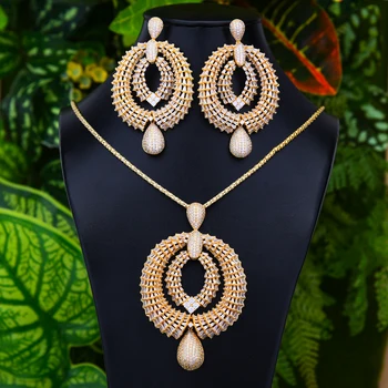 

GODKI Luxury Big Bold Nigerian Necklace Earring Jewelry Sets For Women Wedding Cubic Zircon Indian Dubai Bridal Jewelry Sets