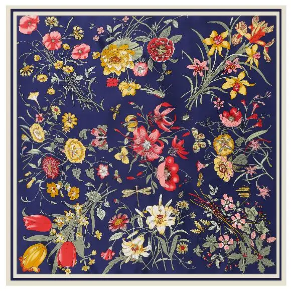 Twill Silk Scarf Women Large Shawls Stoles Lily Flowers Print Square Scarves Echarpes Foulards Femme Wrap Bandanas 130*130CM 2