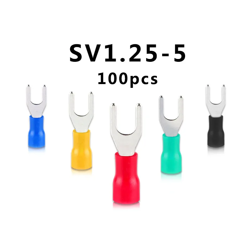 SV1.25-5 100 шт. SV1.25 SV2 SV3.5 SV5.5 изолированный контактный разъем обжимной кабель провод вилка класса изоляции - Цвет: SV1.25-5