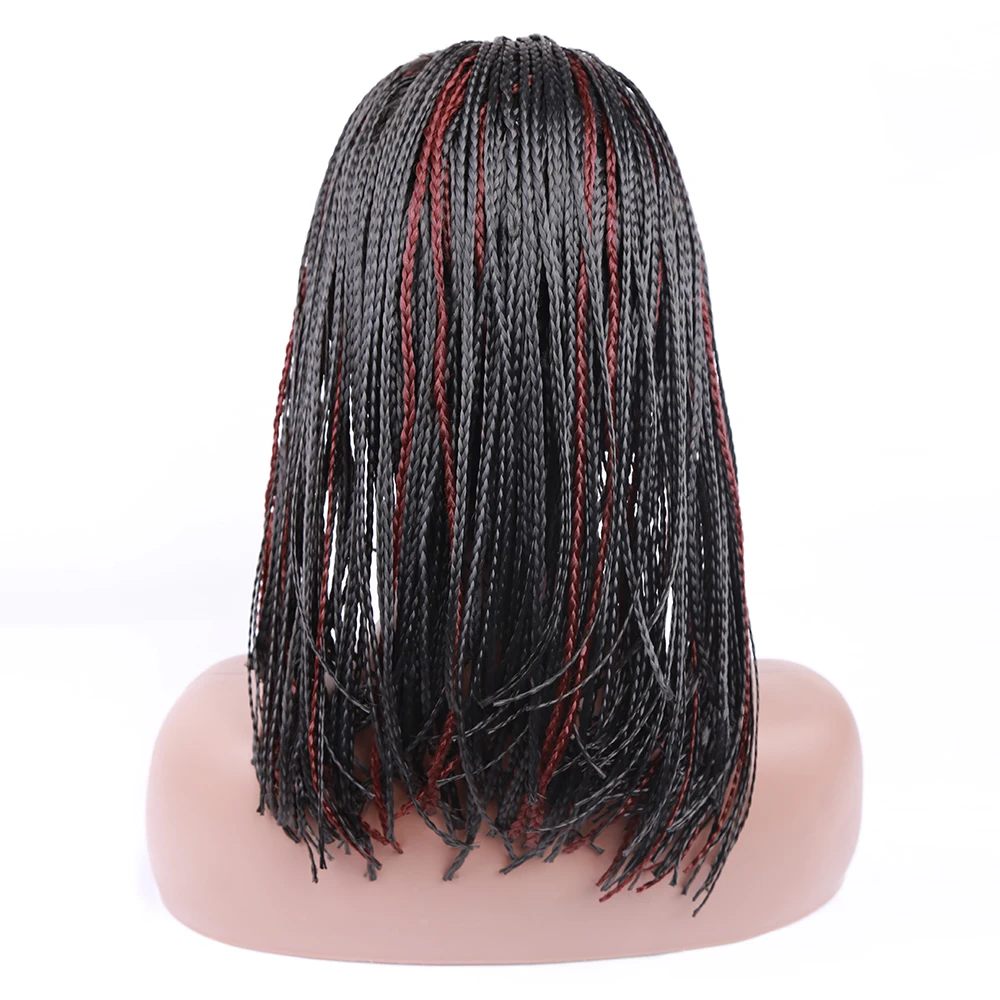 Synthetic Braiding Hair Wig Box Braids Wig with Bangs Afro Wigs Short Bob Wig for Women Mixed Black and Red Color Daily Use image_2
