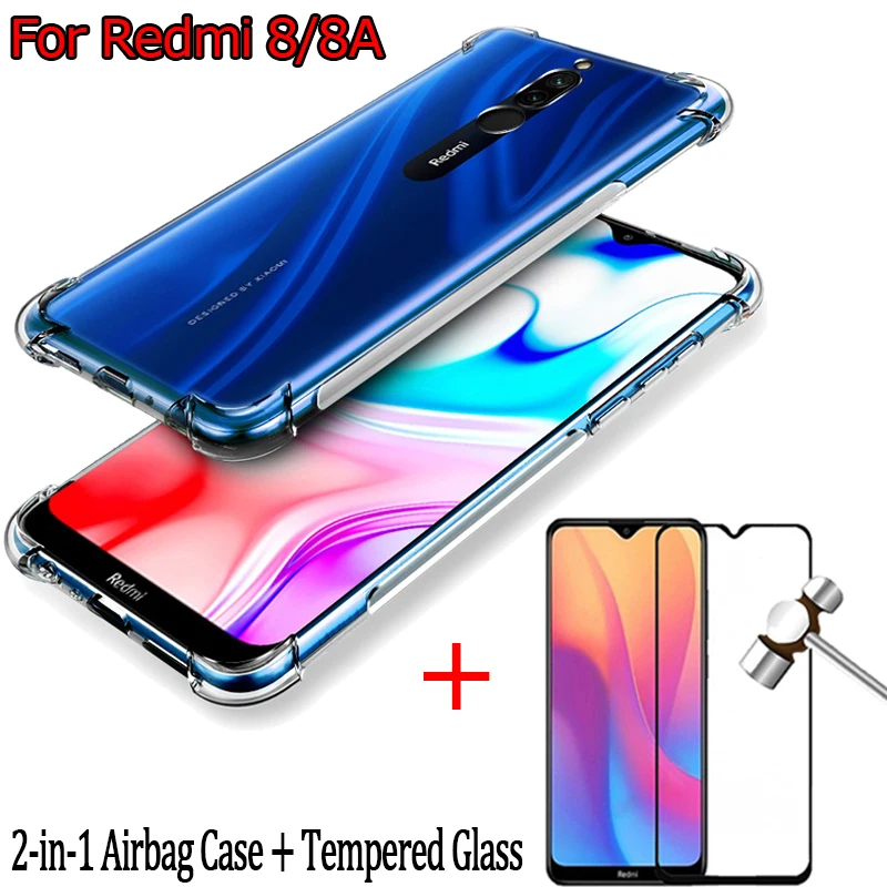 Airbag чехол + стекло Redmi 8 8A Xiaomi TPU Case Redmi8 редми нот 8т мягкий на Xiomi Note8 8Pro 8а чехлы