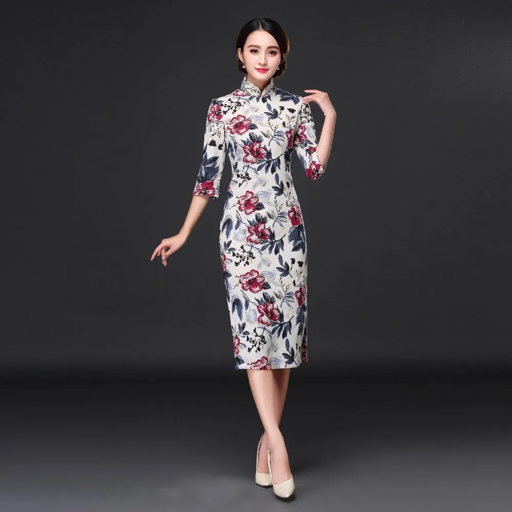 Длинное платье Cheongsam, сексуальное свадебное китайское традиционное платье cheongsam, женское хлопковое и Гламурное свадебное платье cheongsam - Цвет: style J