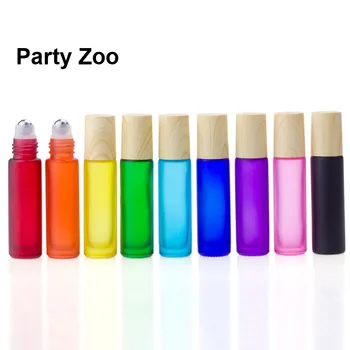 

200 x 10ml Colorful Matt Frosted Roll On Essential Oil Bottle with Wood Grain Lid Steel Ball Perfume Jar Wholesale