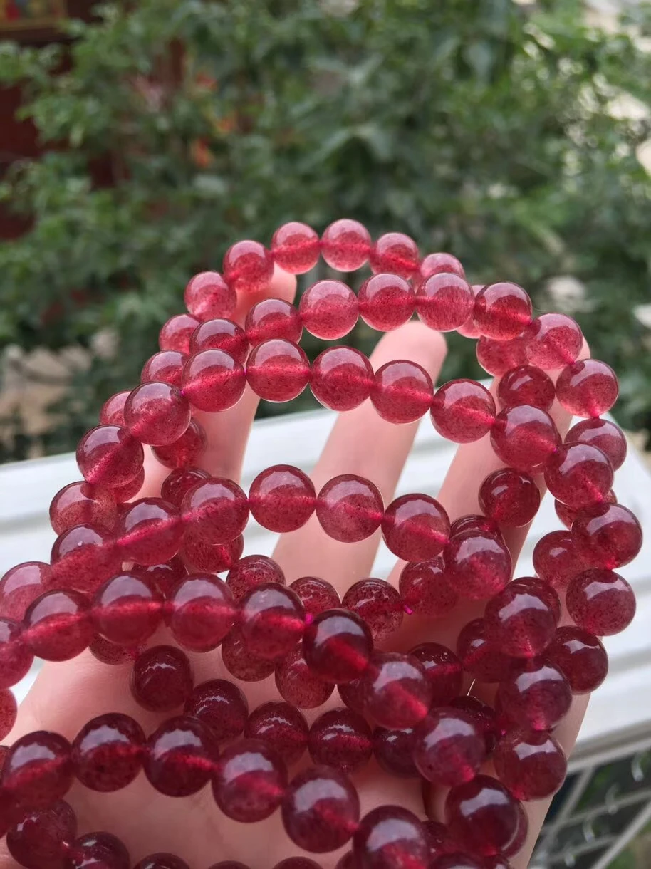 8.5mm Genuine Natural Red Ice Strawberry Quartz Crystal Bracelet Woman Man Round Beads Love Gift Stretch Gemstone Jewelry AAAAA