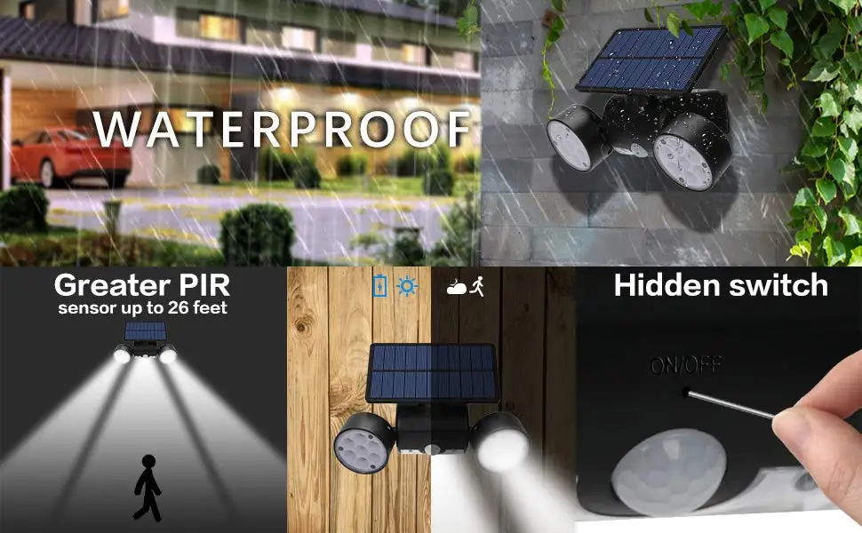 Солнечный свет сада Открытый водонепроницаемый двойной головкой 30LED солнечный светильник Настенный светильник прожектор с датчиком безопасности