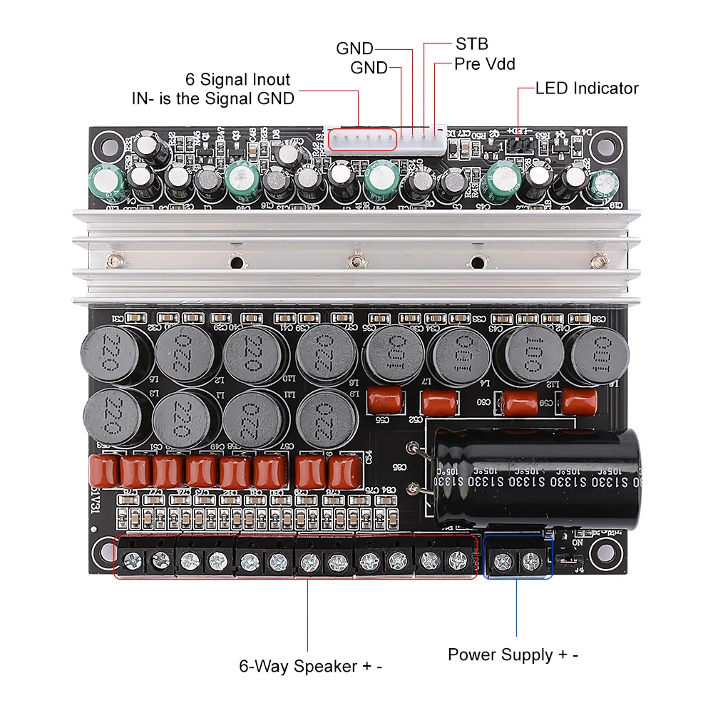 Aiyima Tpa3116 Placa Amplificador 50w 100w 5.1 Canais de Áudio Potência Amplificadores de Som Placa Dc1224v Faça Você Mesmo para o Teatro em Casa - Image 4